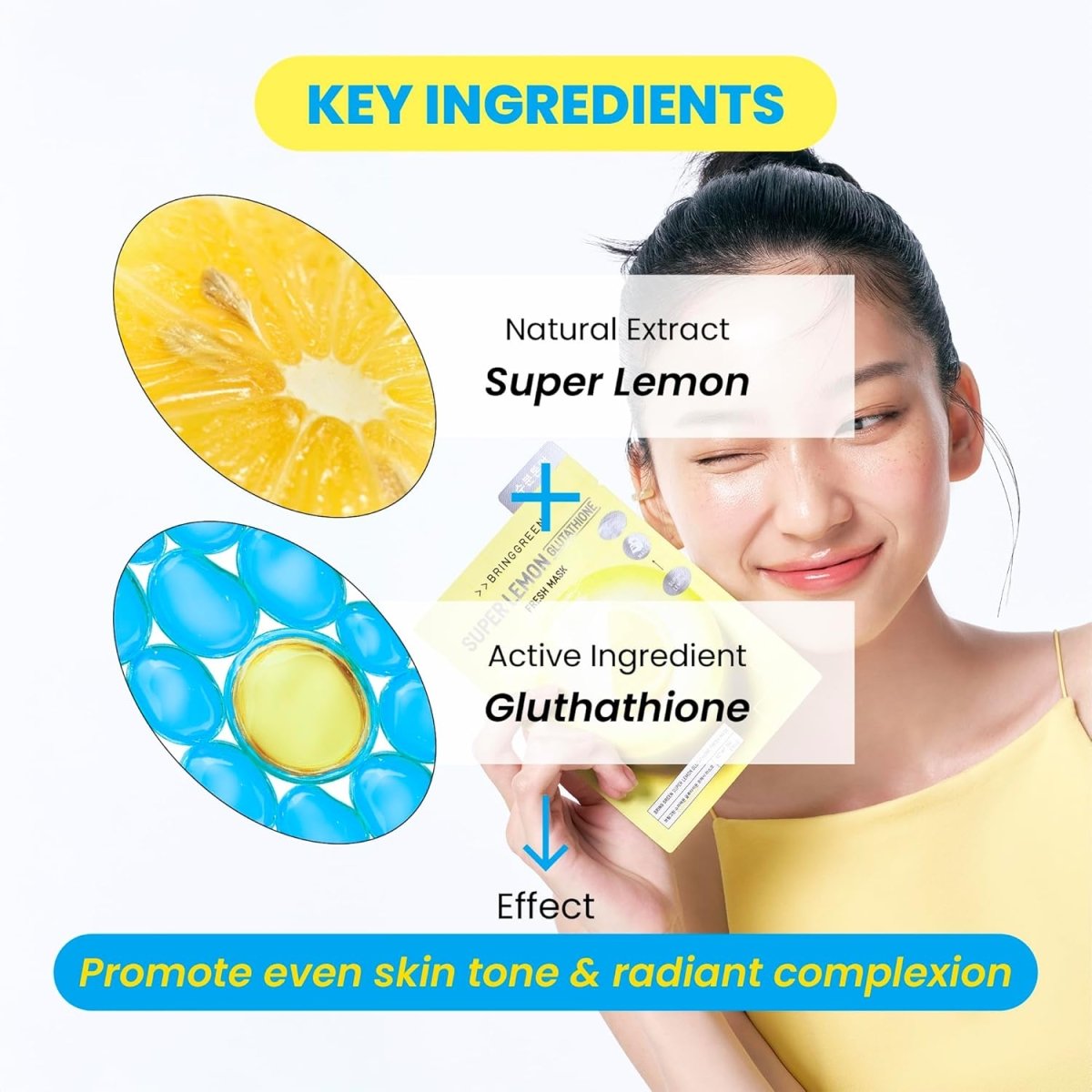 BRING GREEN Super Lemon Glutathione Fresh Mask 10Pcs Health & Beauty oceanbuy beauty markham toronto free ship USA asian korean skincare