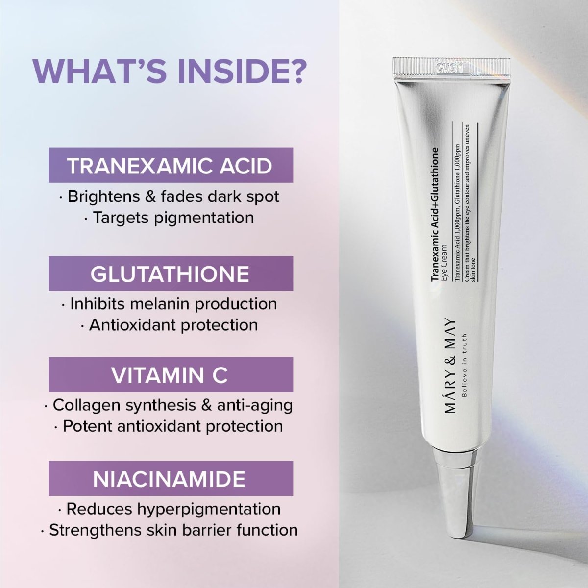 MARY & MAY Tranexamic Acid + Glutathione Eye Cream 30g Health & Beauty
