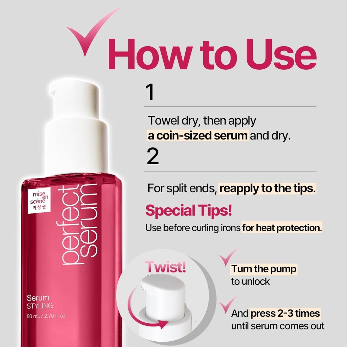 MISE EN SCENE Perfect Serum Styling 80ml NEW PACKAGE Hair Care oceanbuy beauty markham toronto free ship USA asian korean skincare