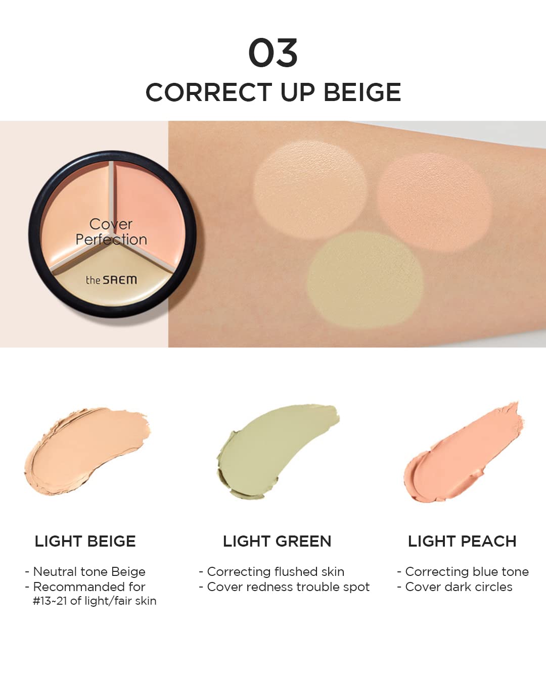 THE SAEM Cover Perfection Triple Pot Concealer - 03 Correct Up Beige Health & Beauty oceanbuy.ca markham toronto free ship USA asian korean skincare