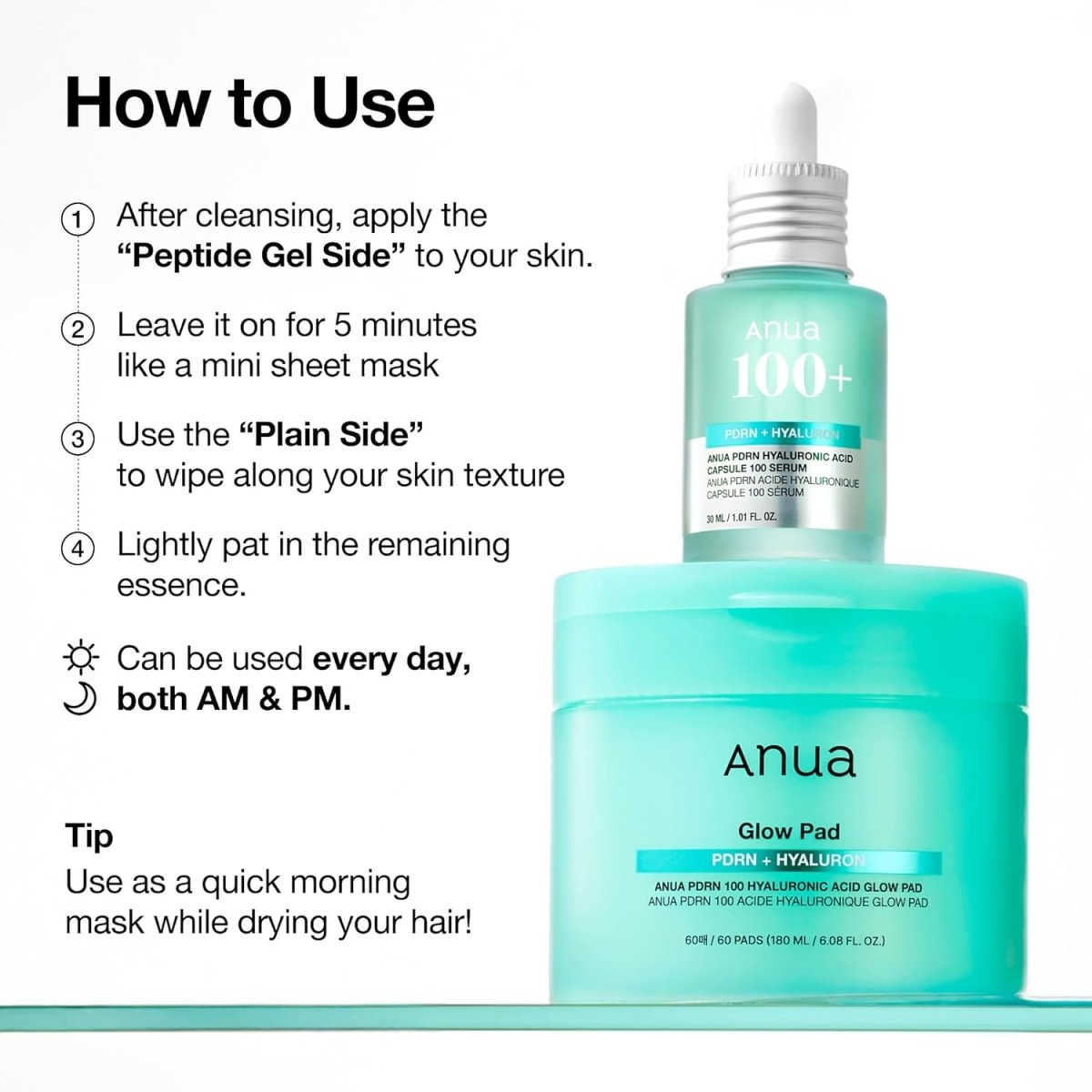 ANUA PDRN 100 Hyaluronic Acid Glow Pad 60 Pads Health & Beauty