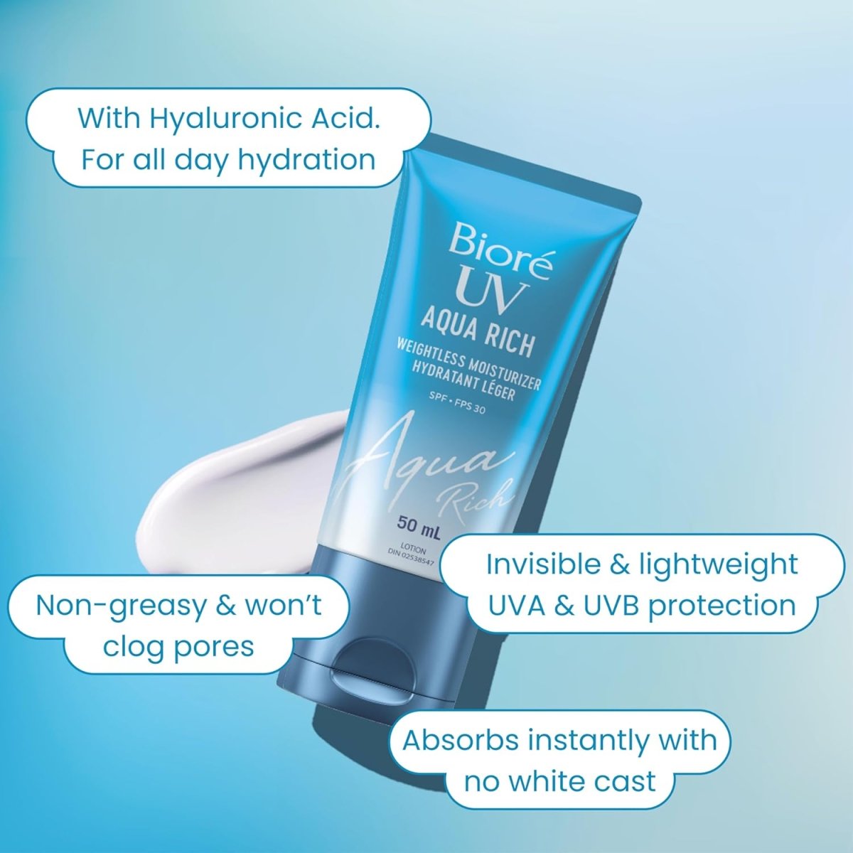 BIORE UV Aqua Rich Weightless Moisturizer Sunscreen SPF 50 50ml Health & Beauty
