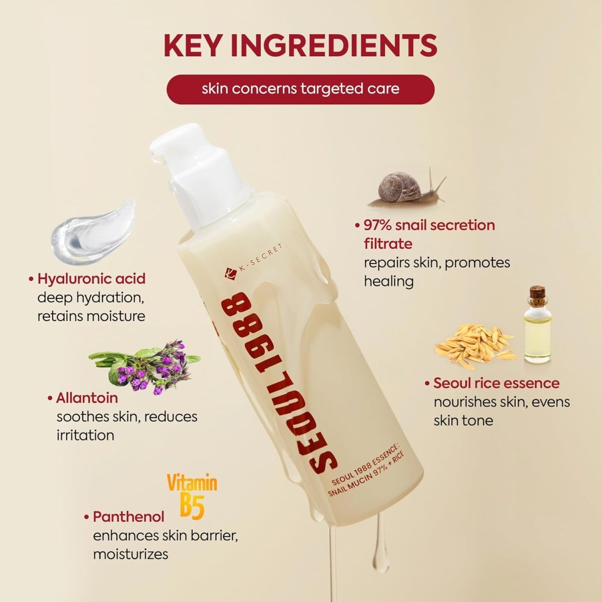 K - SECRET Seoul 1988 Essence: Snail Mucin 97% + Rice 100ml Health & Beauty